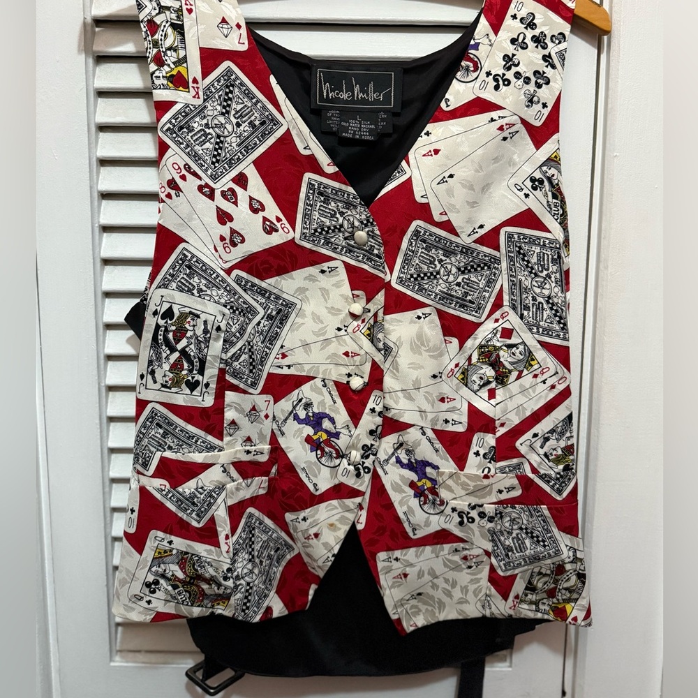 1992 Vintage Nicole Miller Silk Button Up Card Vest - Picture 2 of 9